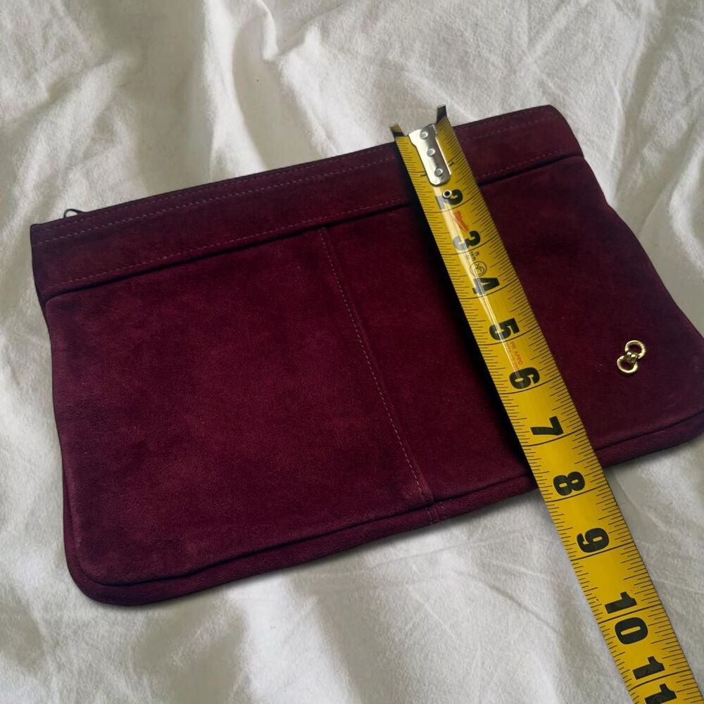 Glam Regency Preppy Old Money Heritage Twee Suede Leather Clutch Small Hand Bag - Picture 5 of 6